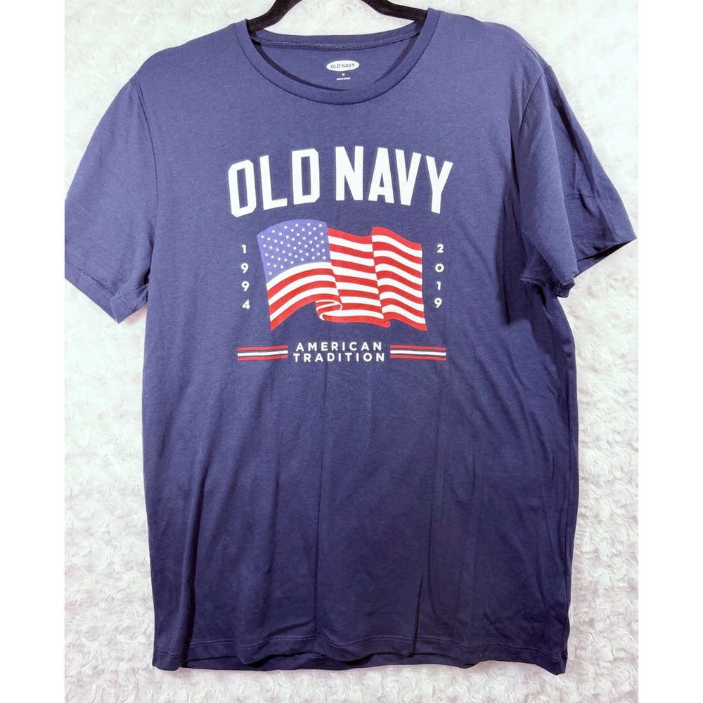 Old Navy Mens Size Medium American Tradition Graphic T-Shirt Navy Blue Flag